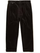 Beams Plus - Cropped Pleated Cotton-Corduroy Trousers - Brown