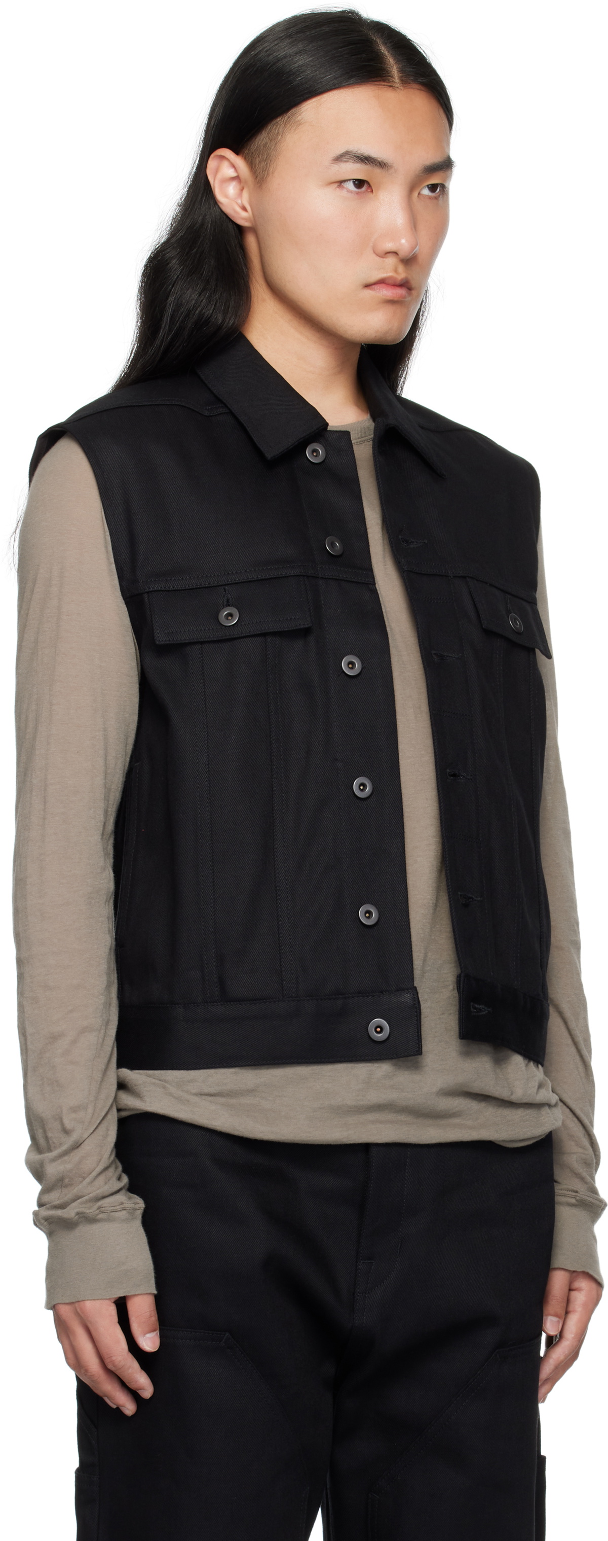 Rick Owens DRKSHDW Black Hollywood SL Trucker Denim Vest