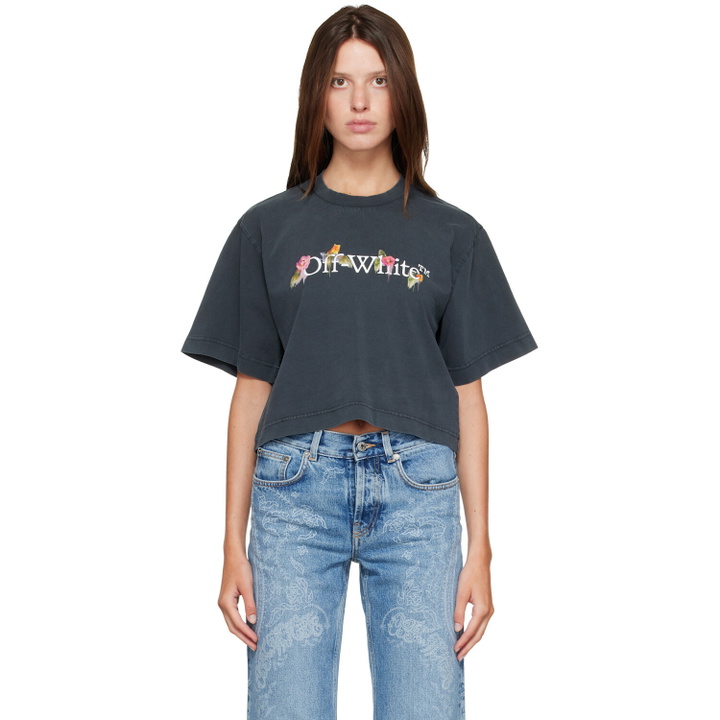 Photo: Off-White Gray Bookish Flower Crop T-shirt