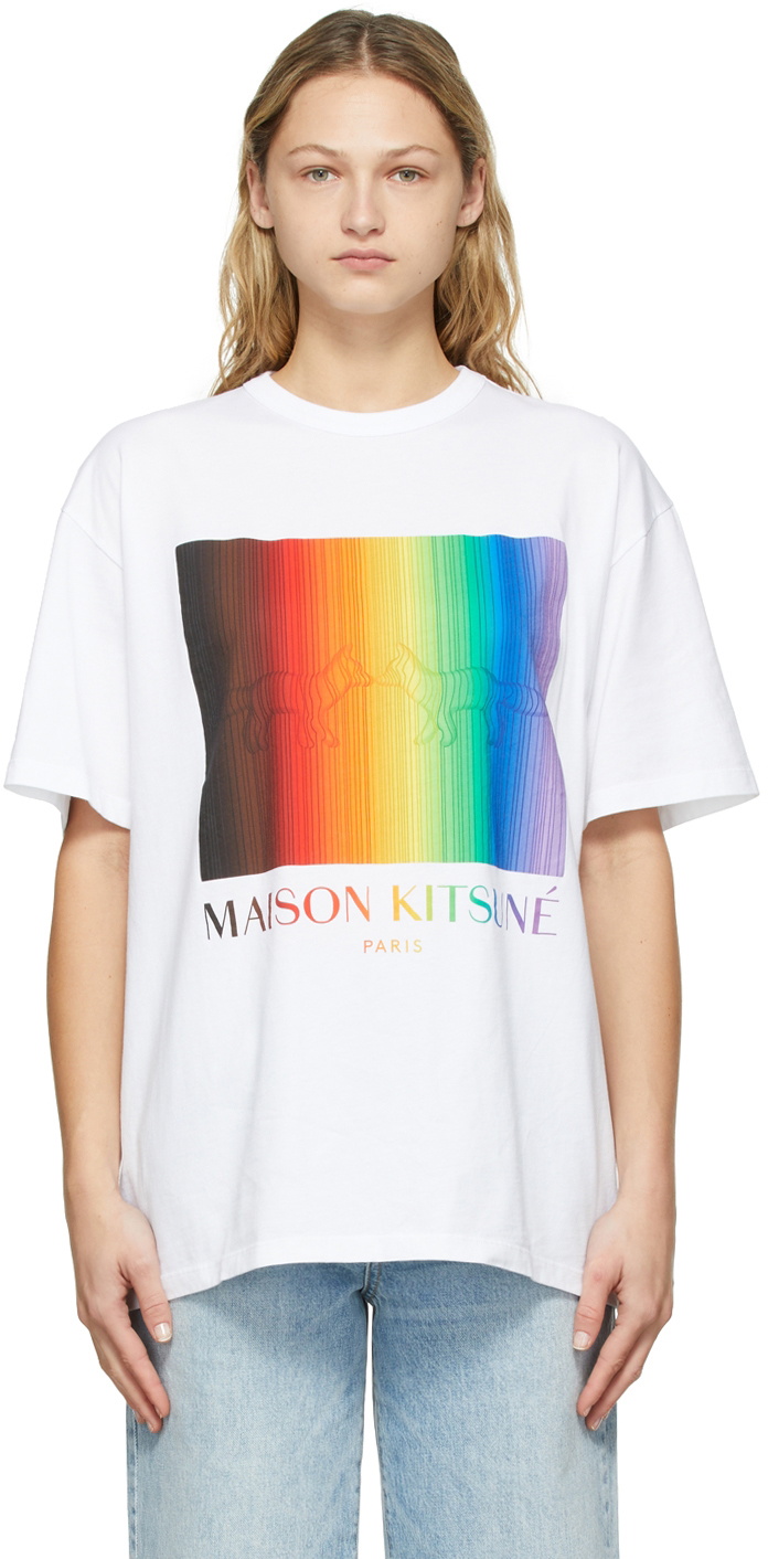 Maison Kitsuné White Gradient Rainbow Pride T-Shirt Maison Kitsune