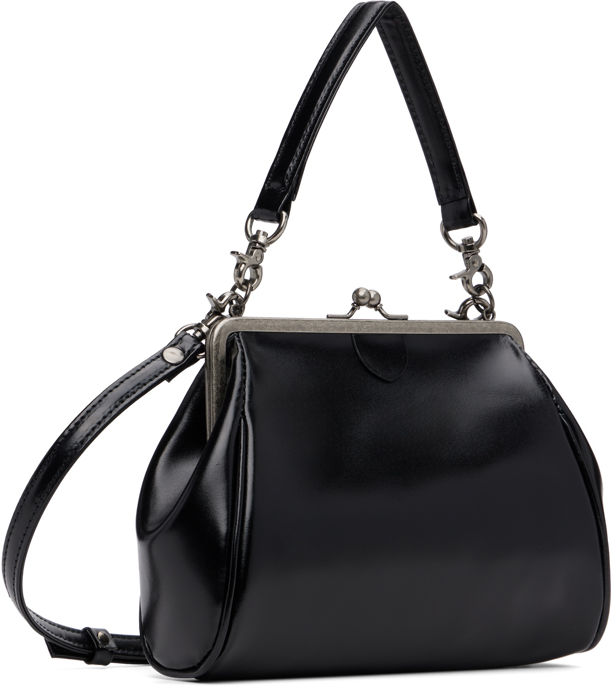 Y's Black Semi-Matte Leather Metal Clasp Bag