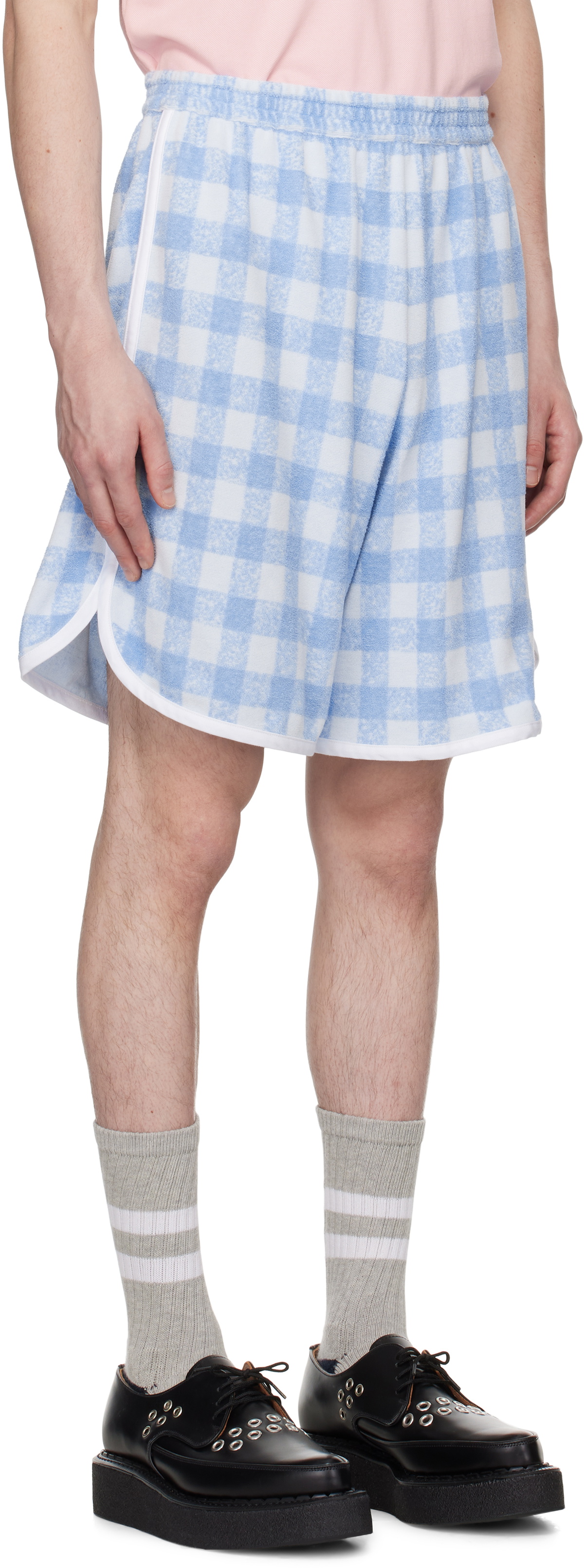 Anna Sui SSENSE Exclusive Blue Gingham Terry Track Boxer Shorts