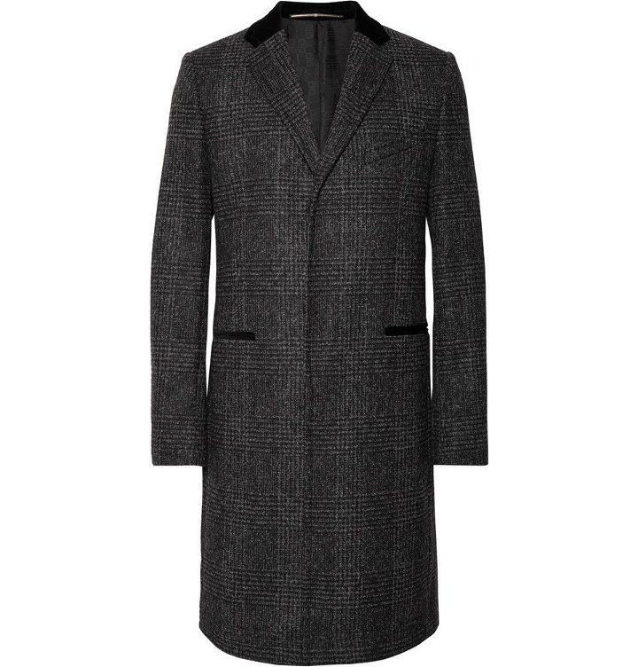Photo: Givenchy - Slim-Fit Velvet-Trimmed Prince of Wales Checked Wool-Blend Coat - Men - Charcoal