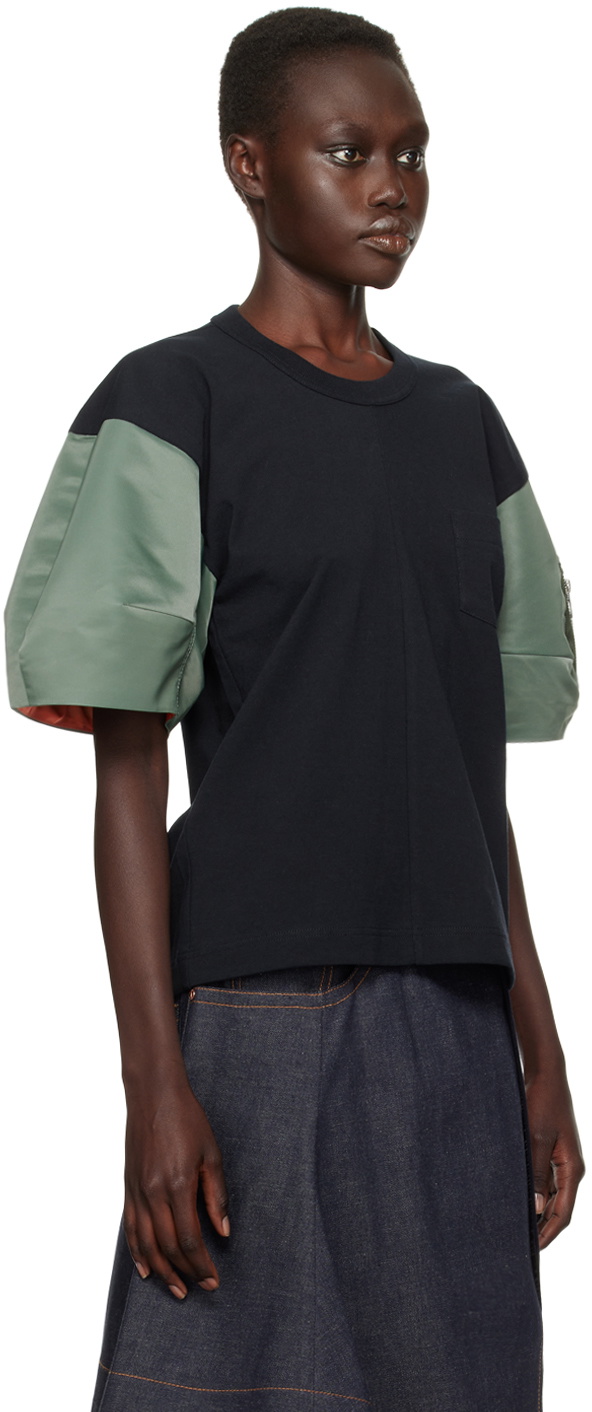 sacai Navy & Khaki Nylon Twill x Cotton Jersey T-shirt Sacai