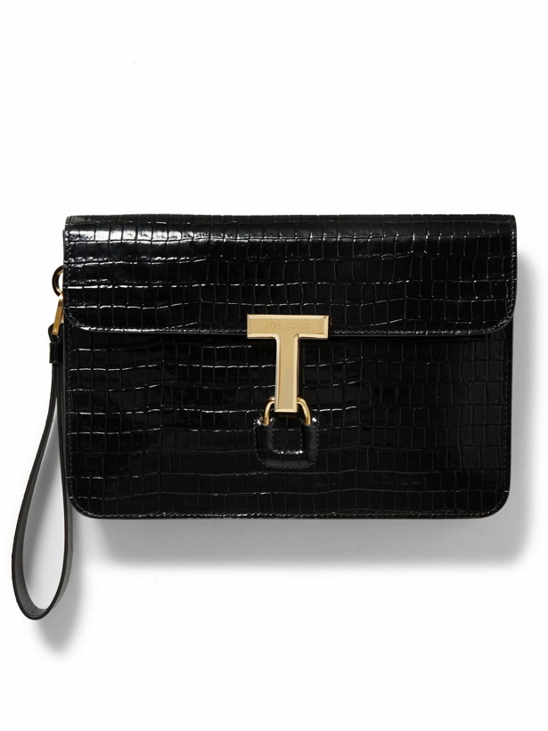 Photo: TOM FORD - Glossed Croc-Effect Leather Pouch