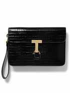 TOM FORD - Glossed Croc-Effect Leather Pouch