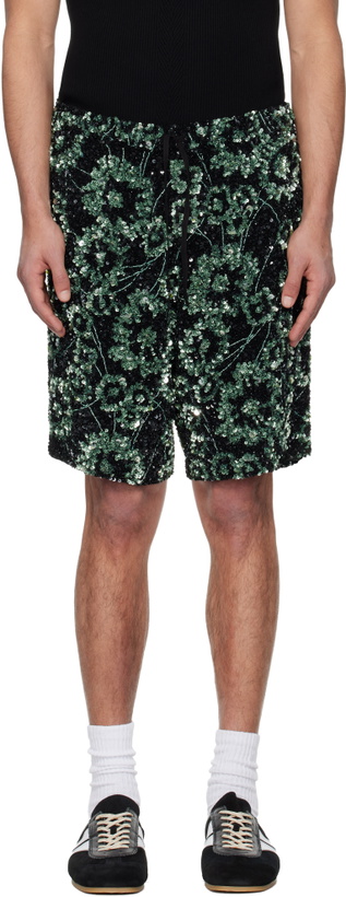 Photo: Dries Van Noten Black & Green Embroidered Shorts
