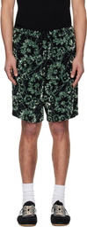 Dries Van Noten Black & Green Embroidered Shorts