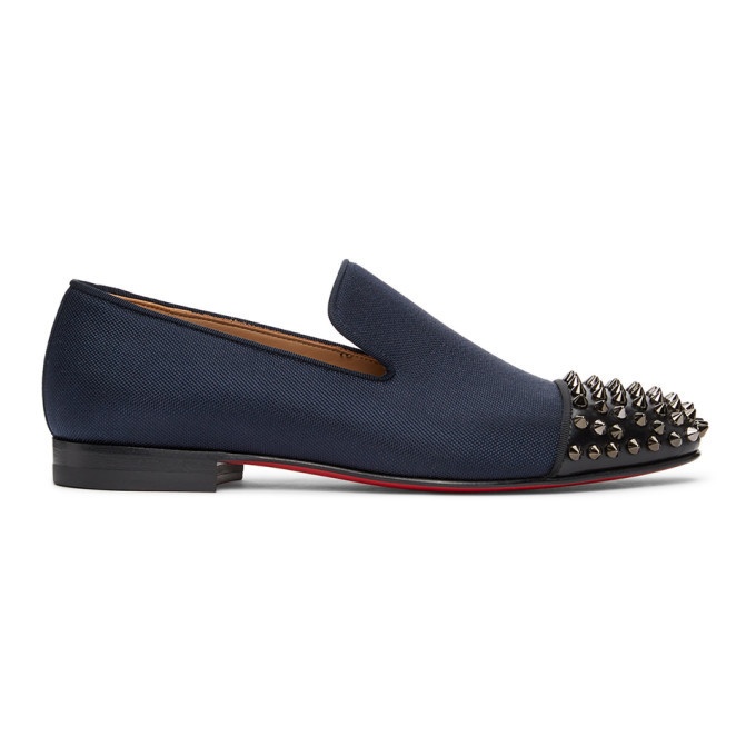 Photo: Christian Louboutin Navy and Black Spooky Spike Loafers