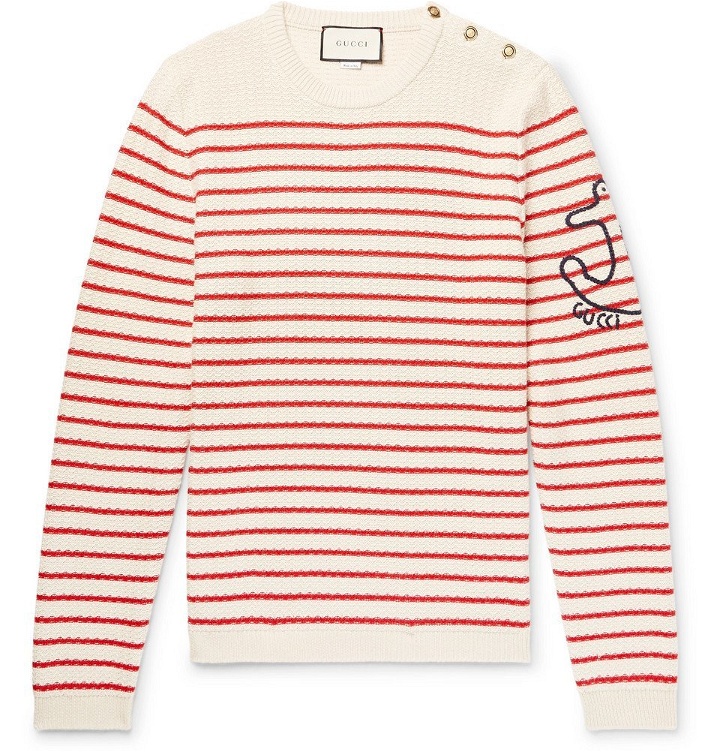 Photo: Gucci - Embroidered Striped Cotton and Cashmere-Blend Sweater - Men - Cream