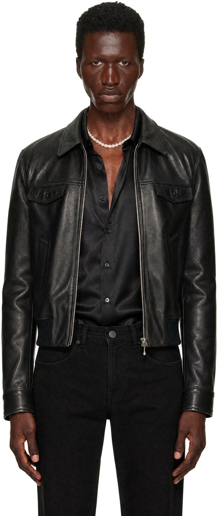 Ernest W. Baker Black Embellished Leather Bomber Jacket