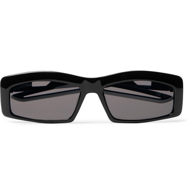 Photo: Balenciaga - Rectangle-Frame Rubber-Trimmed Acetate Sunglasses - Black
