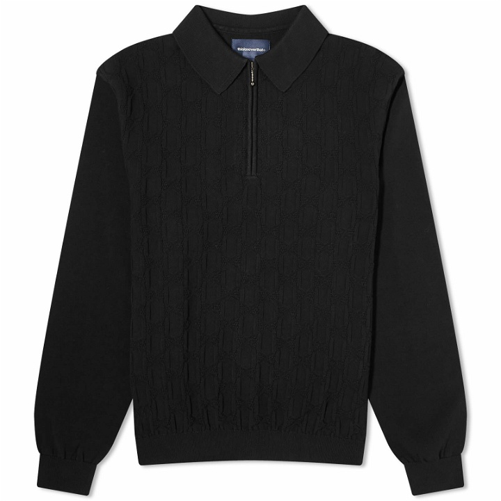 Photo: thisisneverthat Men's Cable Knit Zip Polo Shirt in Black