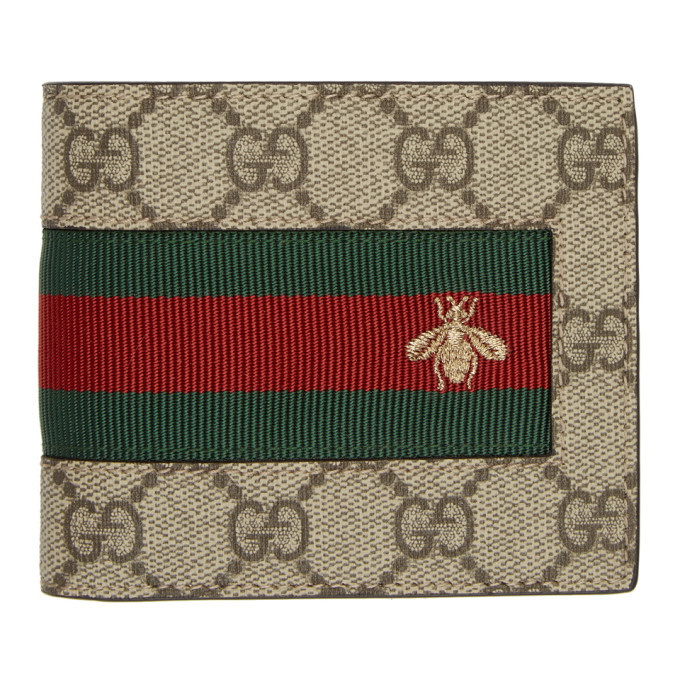 Gucci Bifold Wallet GG Supreme Bee Print (8 Card Slots) Beige/Ebony in  Coated Canvas - US