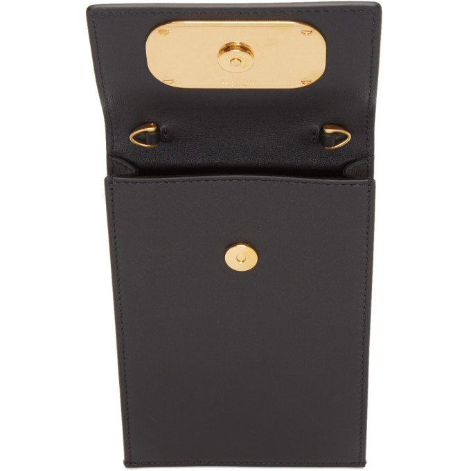 Valentino Black Leather Phone Pouch with V Logo Hardware Valentino Beauty Phone Holder Black Matte Crossbody Bag In  main image 3