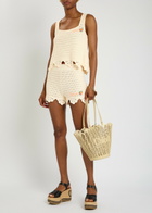 Chloe Logo-intarsia Crochet Cotton top White