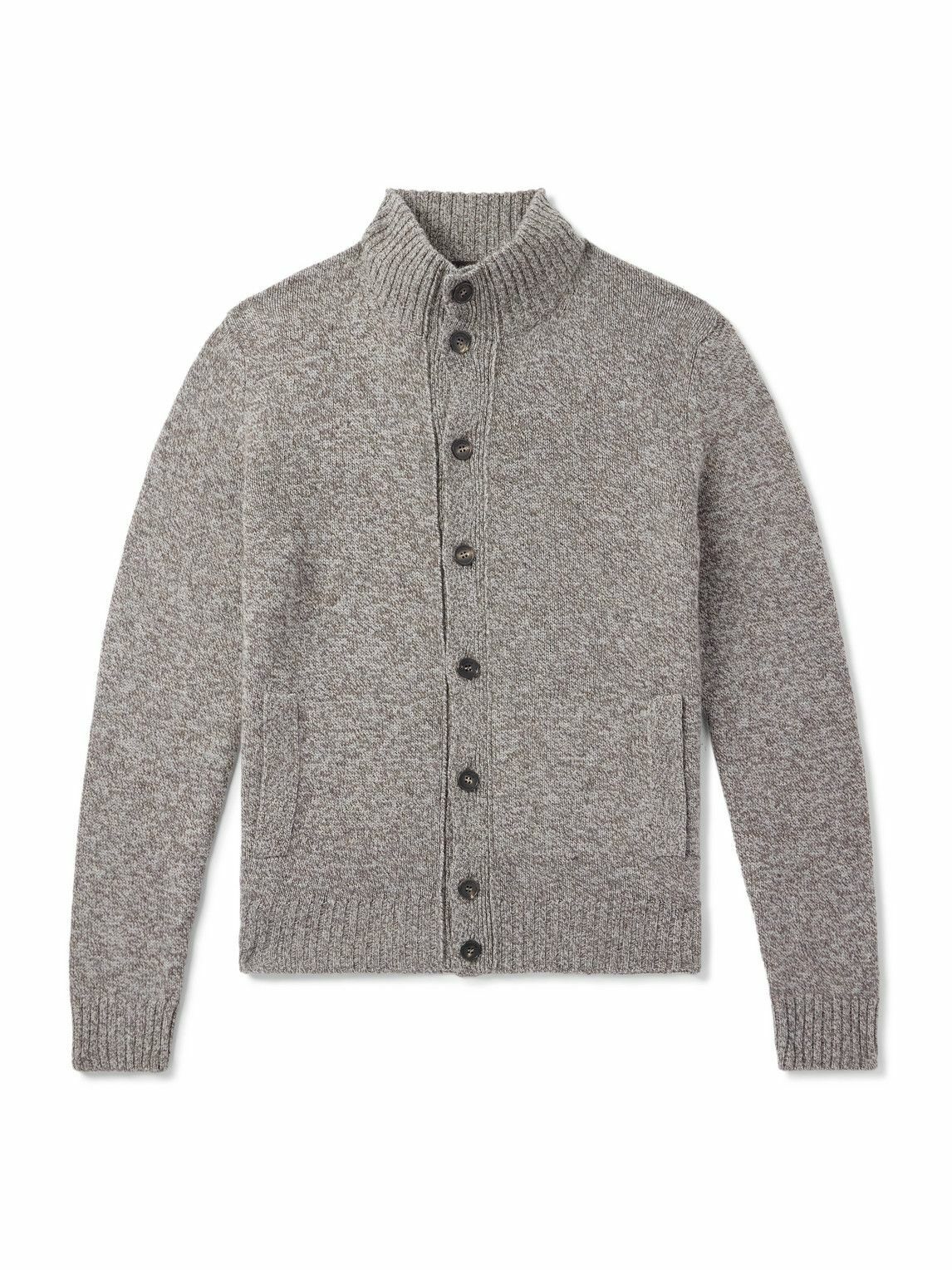 Incotex - Slim-Fit Wool-Mouliné Cardigan - Brown