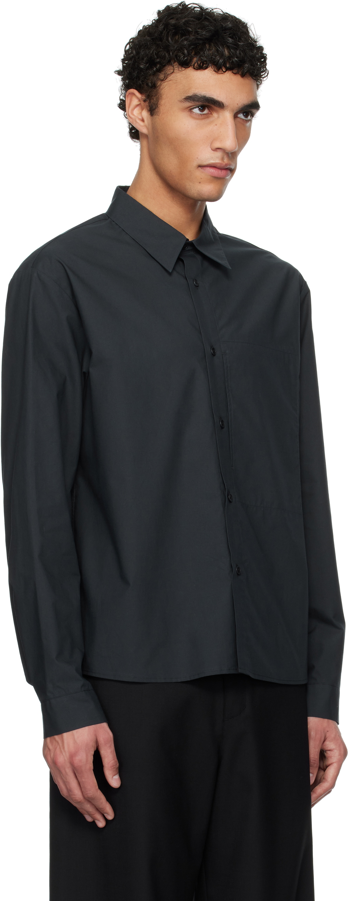 AMOMENTO Navy Basic Pocket Shirt