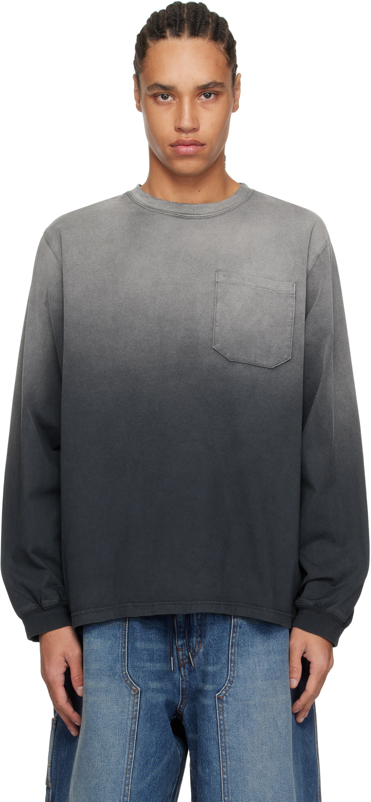 RICE NINE TEN Gray & Black Faded Roomy Sleeve LS T-shirt