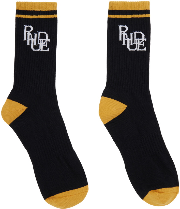 Photo: Rhude Black & Yellow Scramble Logo Socks