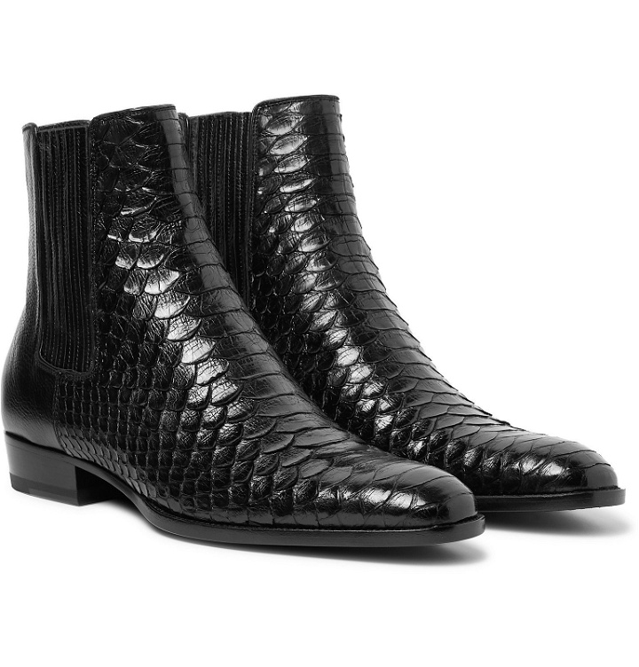Photo: SAINT LAURENT - Wyatt Python and Leather Chelsea Boots - Black