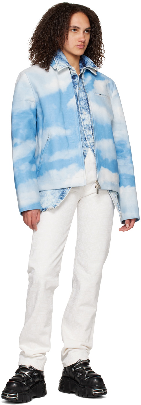 VTMNTS White & Blue Sky Puzzle Leather Jacket
