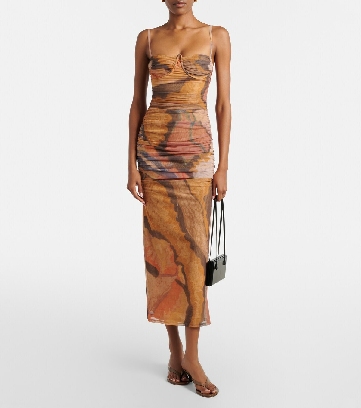 SIR Draped printed mesh maxi dress