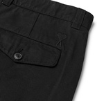 AMI - Tapered Cropped Pleated Cotton-Gabardine Trousers - Black