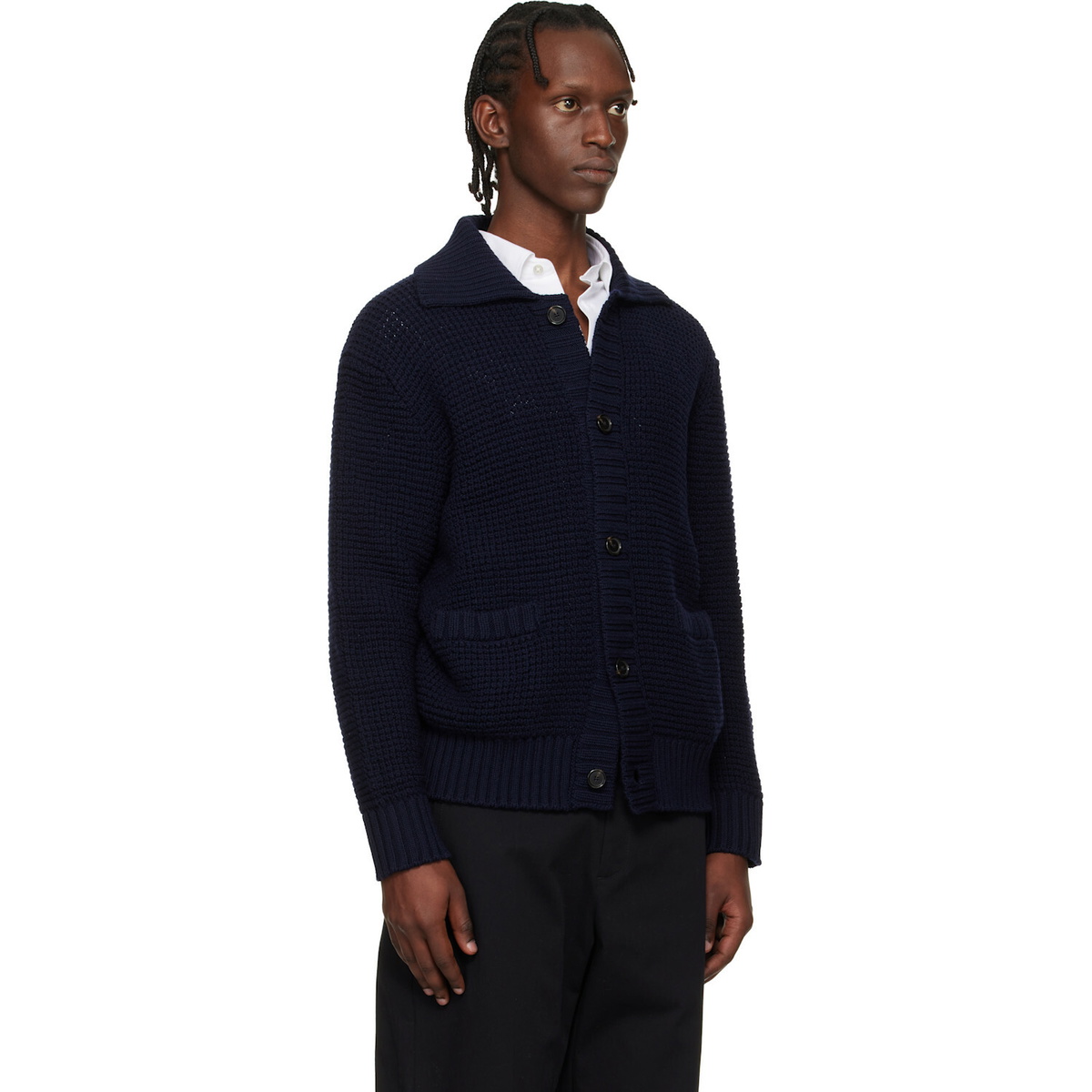 BOSS Navy Spread Collar Cardigan