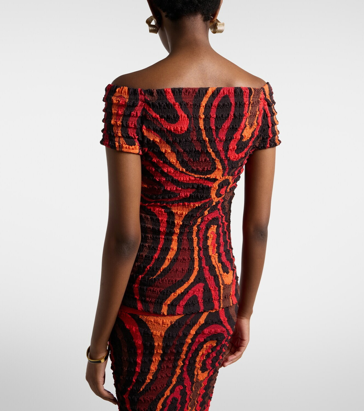 Pucci Marmo off-shoulder smocked crop top