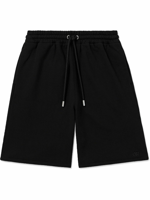 Photo: Off-White - Skate Straight-Leg Logo-Embroidered Cotton-Jersey Drawstring Shorts - Black