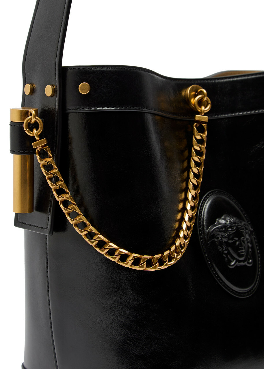 Versace Chain Small Leather Bucket bag - Black - One Size