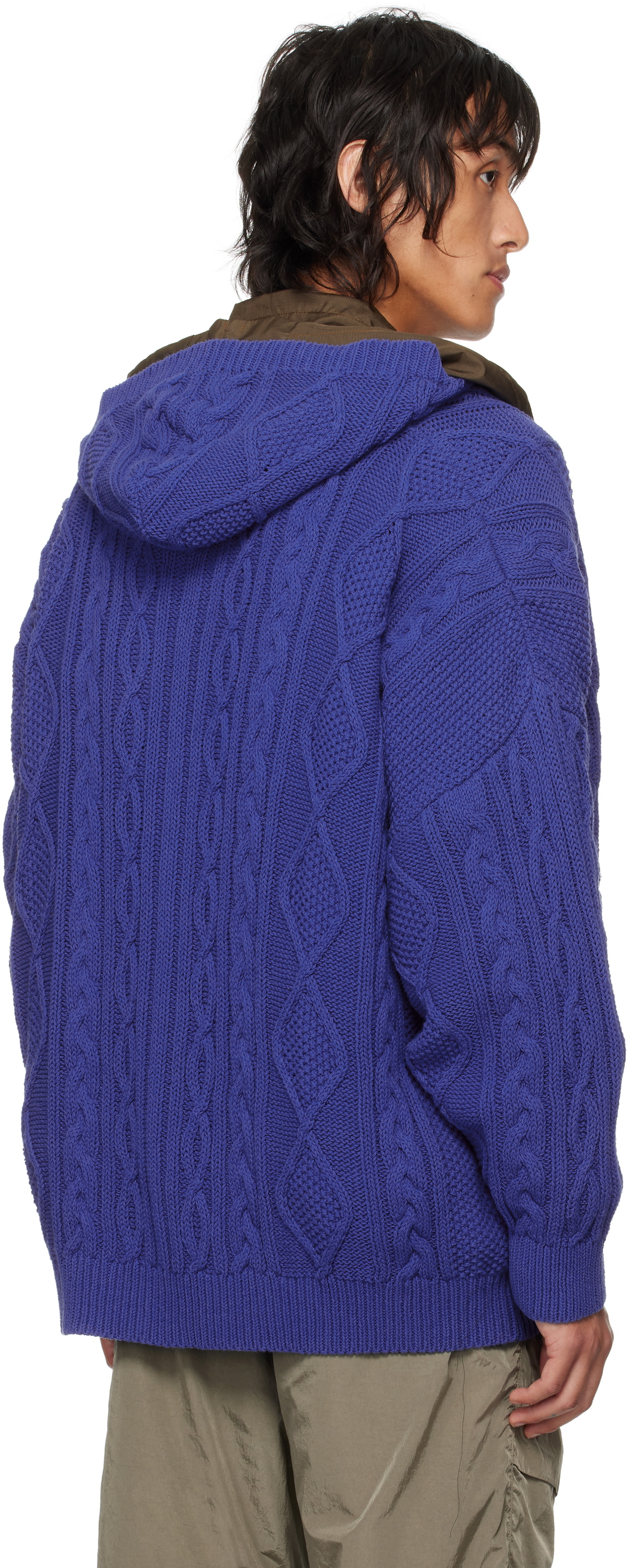 Robyn Lynch Blue Oversized Cable-Knit Hoodie