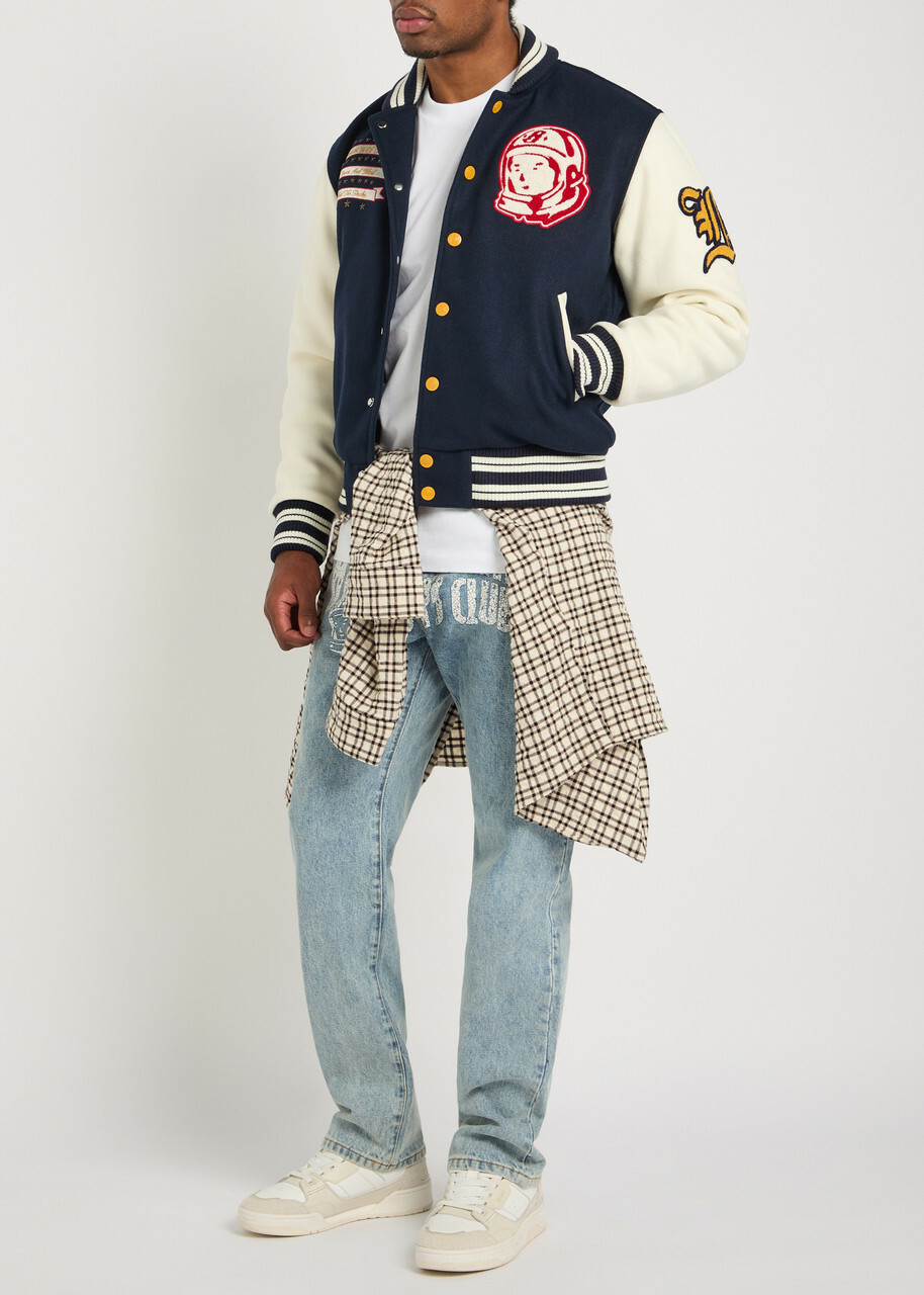 Billionaire Boys Club Fanfare Script Panelled Appliquéd Bomber Jacket Navy
