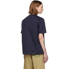 Junya Watanabe Navy and Brown Horizontal Stripes T-Shirt