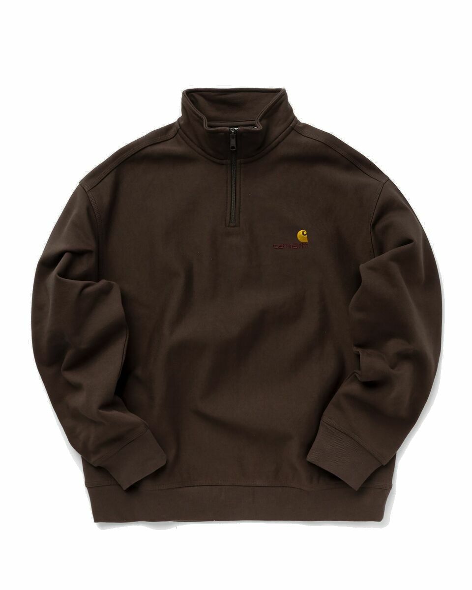 Photo: Carhartt Wip Half Zip American Script Sweat Brown - Mens - Half Zips