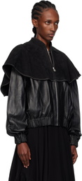 JW Anderson Black Oversized Collar Leather Bomber Jacket