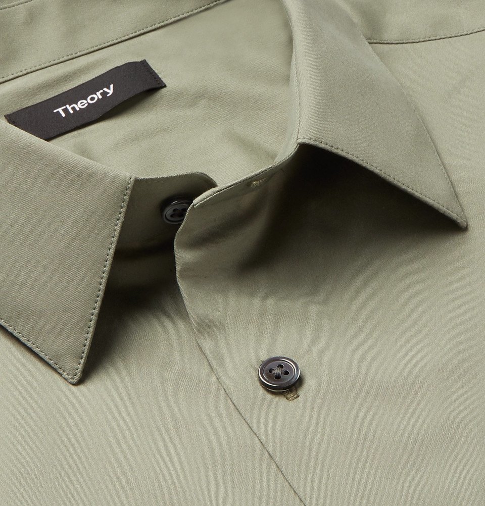 Theory - Sylvain Slim-Fit Stretch Cotton-Blend Poplin Shirt - Green