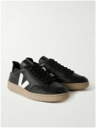 Veja - V-12 Rubber-Trimmed Leather Sneakers - Black