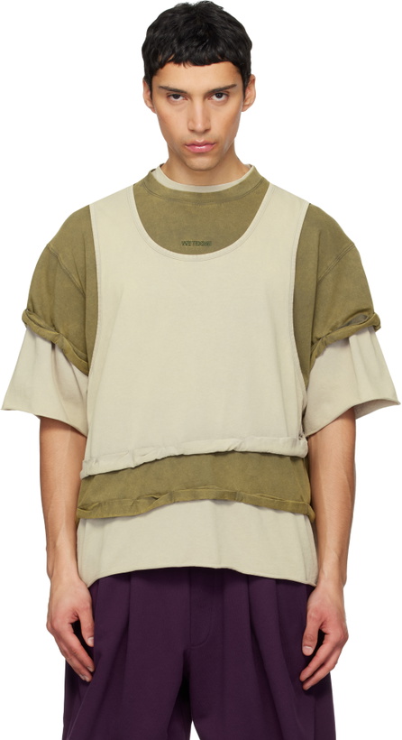 Photo: We11done Off-White & Green Triple Layered Washed T-shirt