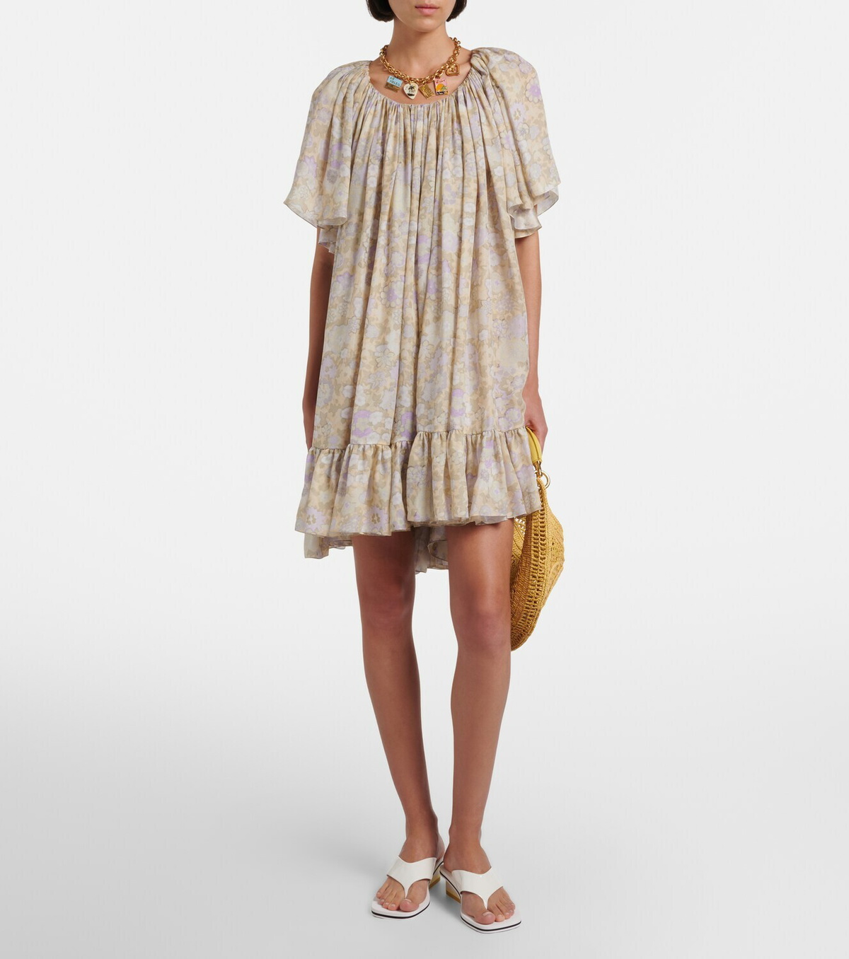 Chloé Floral ruffled silk charmeuse minidress
