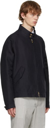 Thom Browne Navy Linen Band Collar Jacket