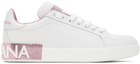 Dolce & Gabbana White & Pink Portofino Low Sneakers