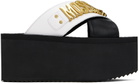 Moschino Black & White Lettering Logo Wedge Sandals