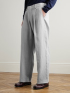 NN07 - Kay 1455 Straight-Leg Pleated Pinstriped Linen Trousers - Gray