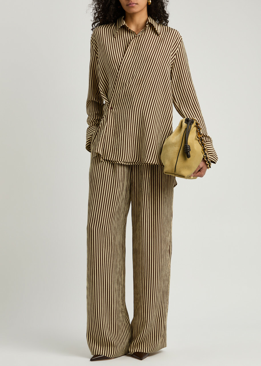Petar Petrov Striped Wide-leg Seersucker Silk Trousers Brown