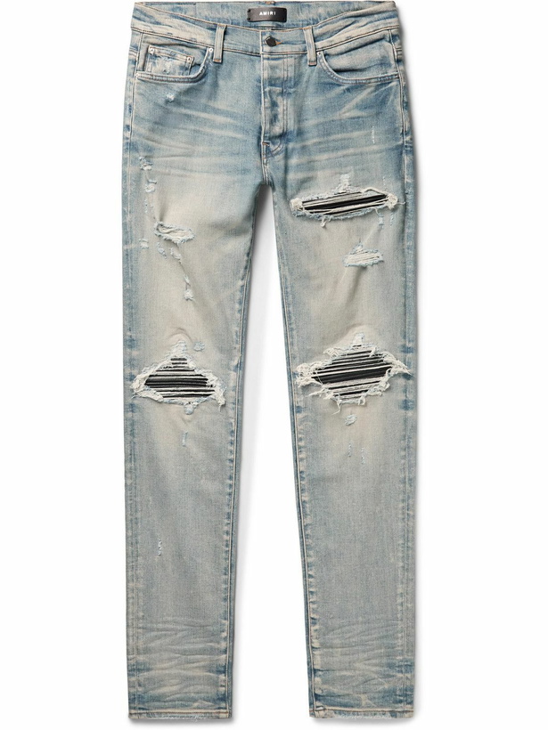 Photo: AMIRI - MX1 Skinny-Fit Panelled Distressed Jeans - Blue