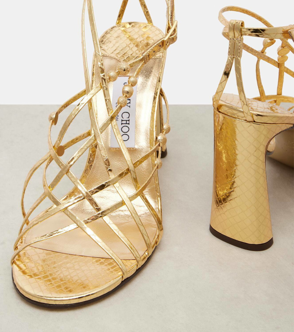 Jimmy Choo Felice 95 beaded metallic leather sandals Jimmy Choo