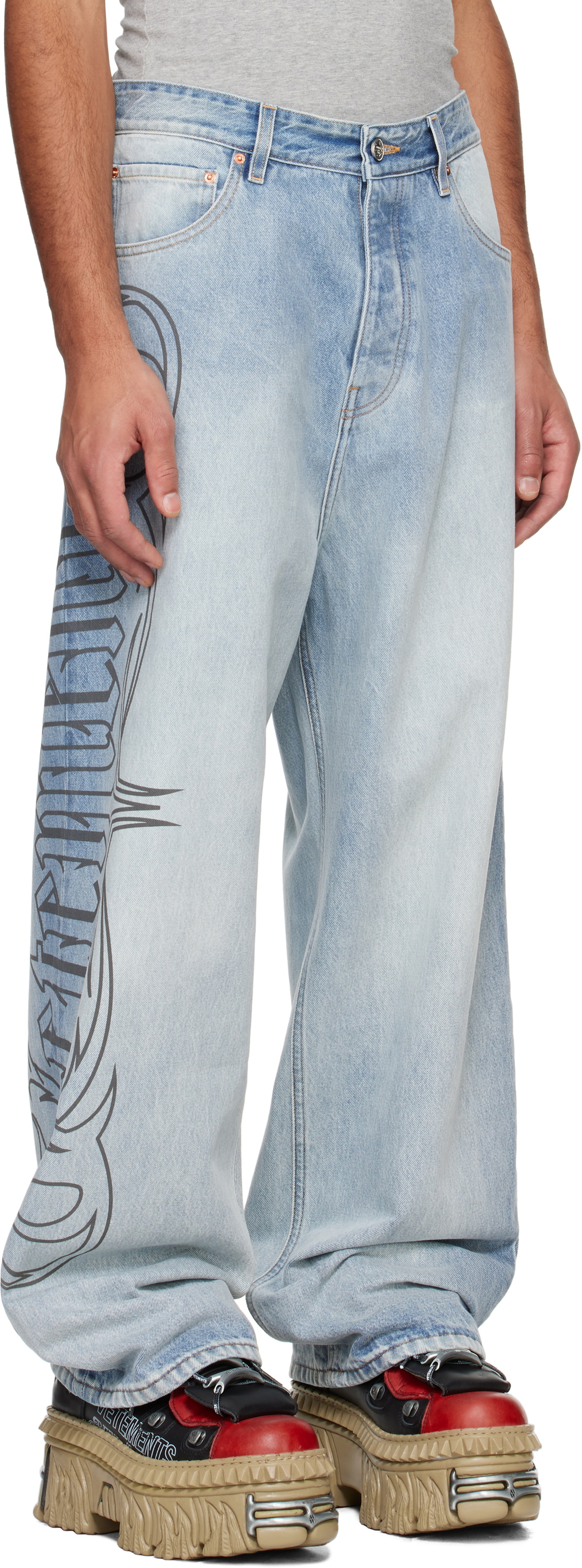 VETEMENTS Blue Metal Logo Baggy Jeans