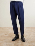 Massimo Alba - Stan Tapered Pleated Herringbone Cotton Trousers - Blue